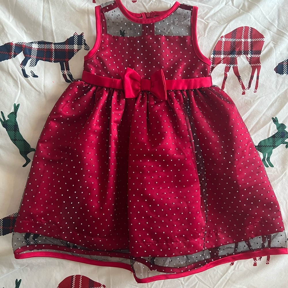 BOGO NWOT Penelope Mack Christmas red satin dress 18 mo